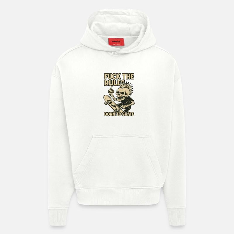 Né pour Skate – Skeleton Punk - Sweat à capuche bio épais oversize fabriqué en UE - OFF WHITE