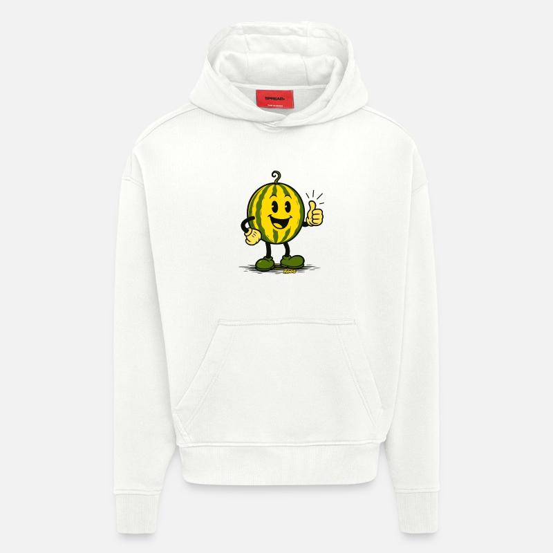 Dessin animé joyeux de pastèque - Sweat à capuche bio épais oversize fabriqué en UE - OFF WHITE