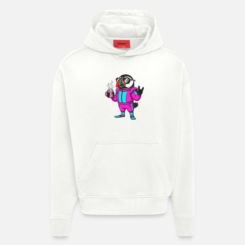 Stylischer Vogel im Ski-Overall mit Kaffee - Hoodie- made by SPREAD  - OFF WHITE