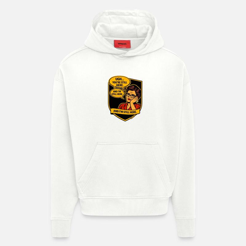 Rétro Comic Lady : toujours là - Sweat à capuche bio épais oversize fabriqué en UE - OFF WHITE