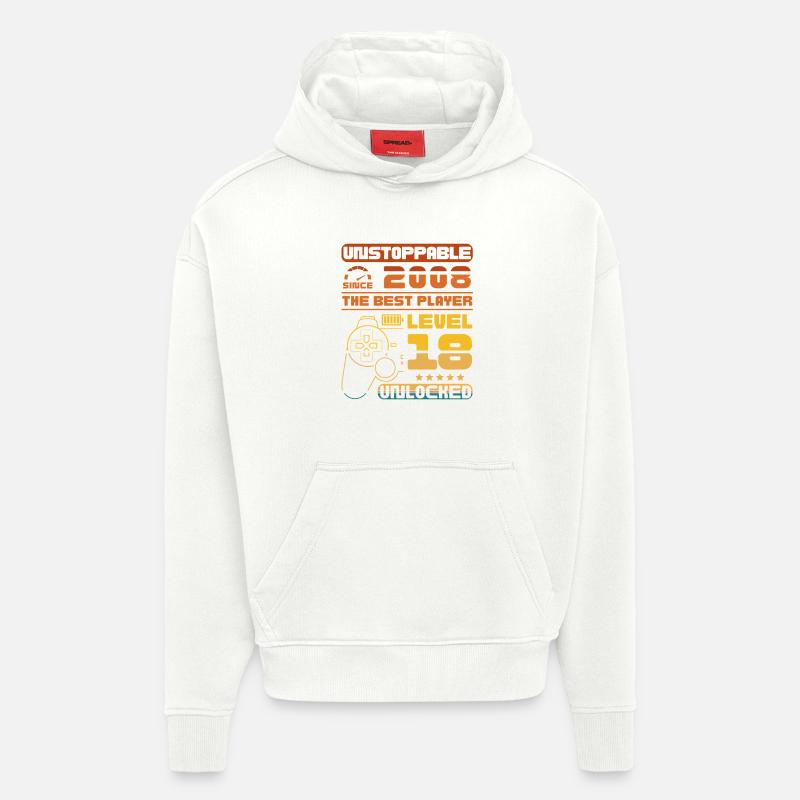 Inarrêtable depuis 2008, niveau 18 débloqué - Sweat à capuche bio épais oversize fabriqué en UE - OFF WHITE