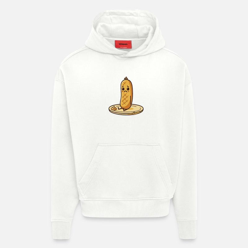 Saucisse triste, saucisse dans l’assiette - Sweat à capuche bio épais oversize fabriqué en UE - OFF WHITE