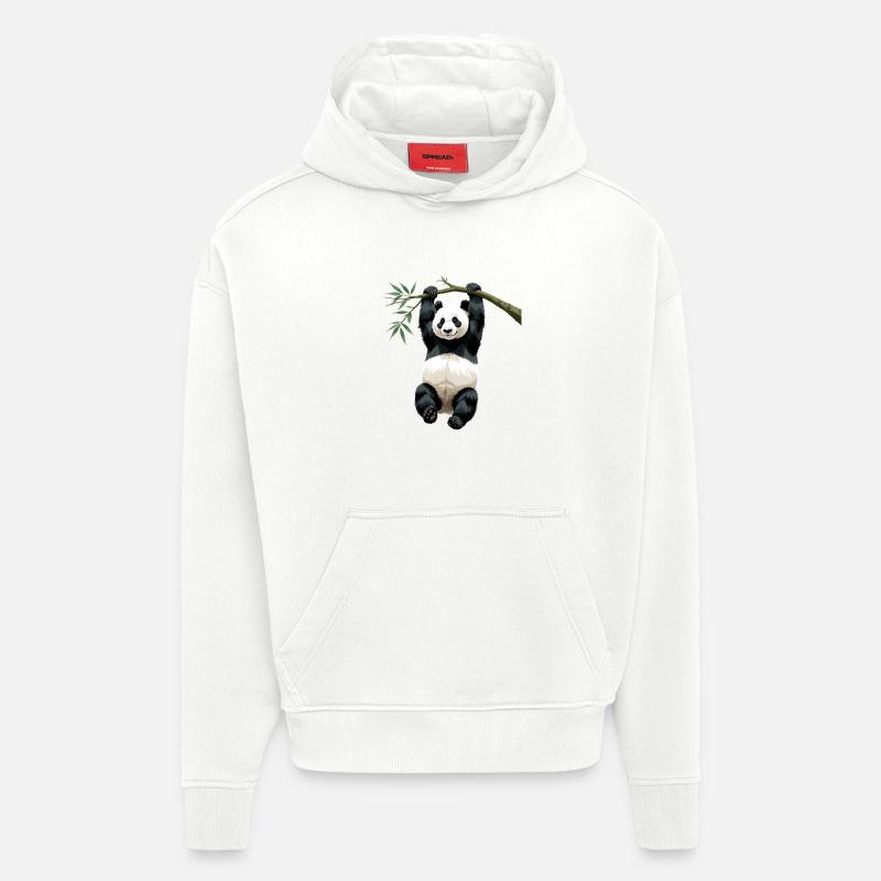 Branche pendante de panda en bambou - Sweat à capuche bio épais oversize fabriqué en UE - OFF WHITE
