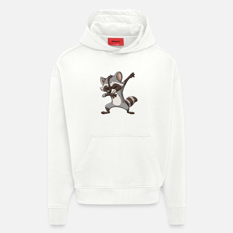 Raton laveur dabender – Pose ludique - Sweat à capuche bio épais oversize fabriqué en UE - OFF WHITE