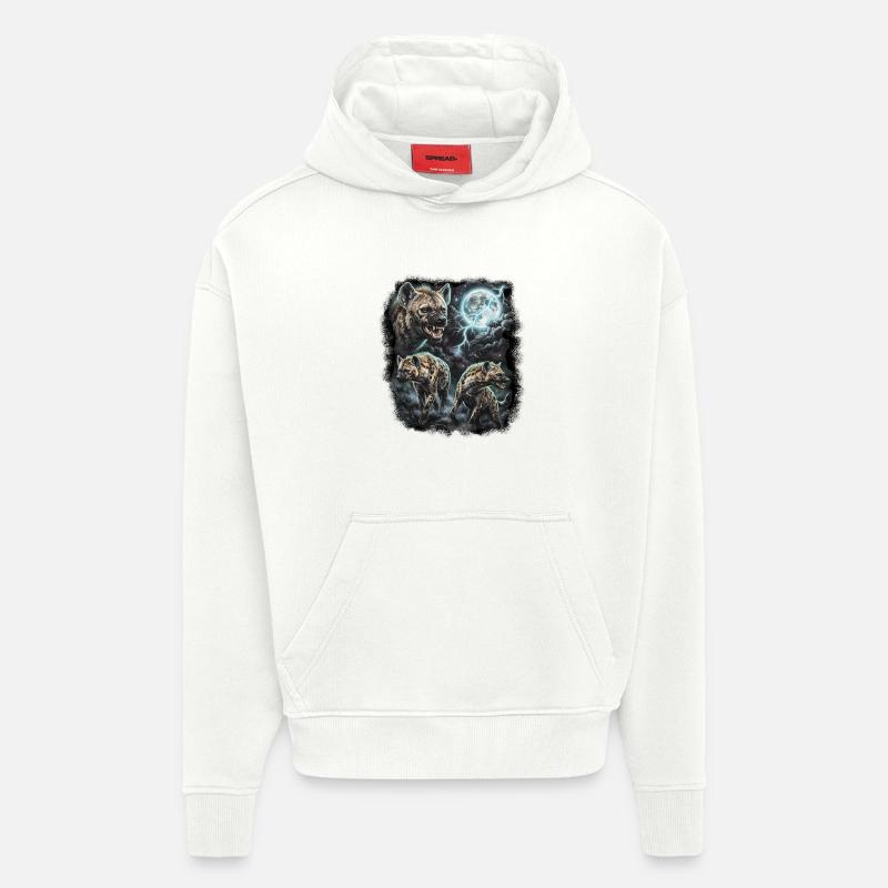 DREI Wilde Hyäne mit Mond Wildlife-Designs - Hoodie- made by SPREAD  - OFF WHITE