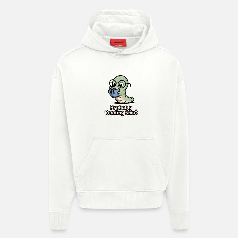 Chenille de lecture avec des lunettes - Sweat à capuche bio épais oversize fabriqué en UE - OFF WHITE