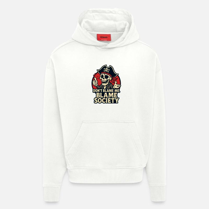 Tee Satire du Crâne de Pirate - Sweat à capuche bio épais oversize fabriqué en UE - OFF WHITE