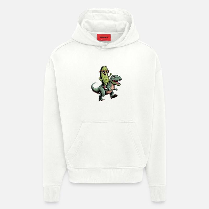 Un concombre aigre chevauche un dinosaure - Sweat à capuche bio épais oversize fabriqué en UE - OFF WHITE