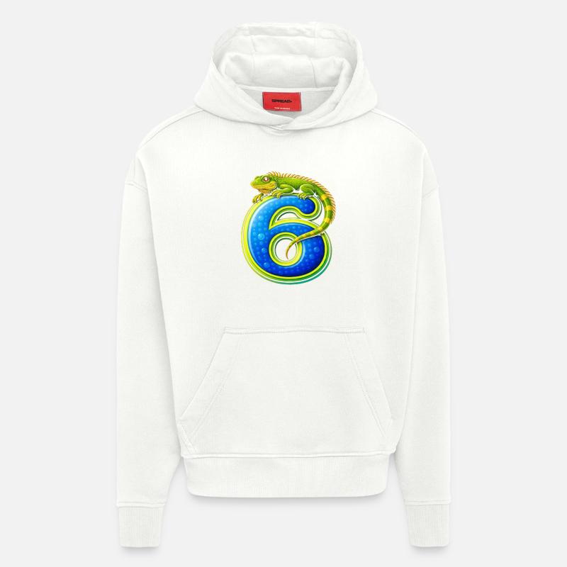Lézard vert serrant le numéro 6 - Sweat à capuche bio épais oversize fabriqué en UE - OFF WHITE