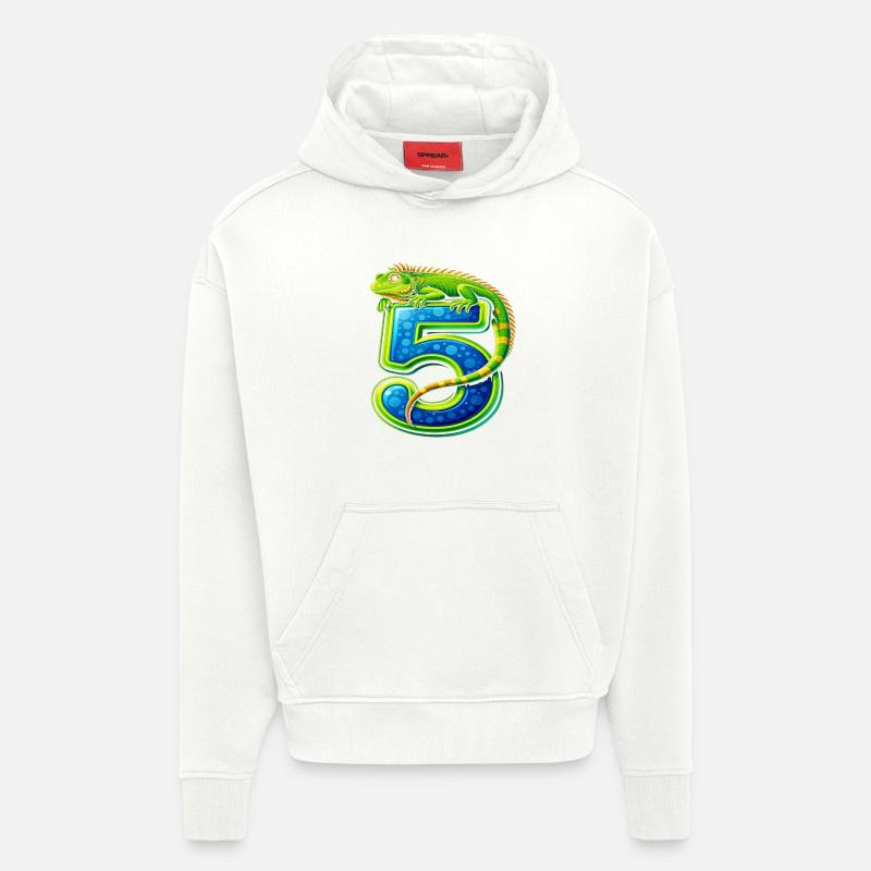 Caméléon Vert 5 ans - Sweat à capuche bio épais oversize fabriqué en UE - OFF WHITE