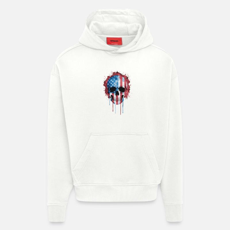 Aquarelle du drapeau du crâne américain - Sweat à capuche bio épais oversize fabriqué en UE - OFF WHITE