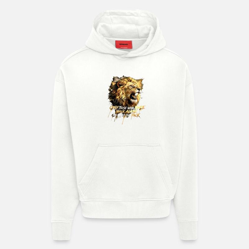 Citation du Lion Oser Marcher Seul - Sweat à capuche bio épais oversize fabriqué en UE - OFF WHITE