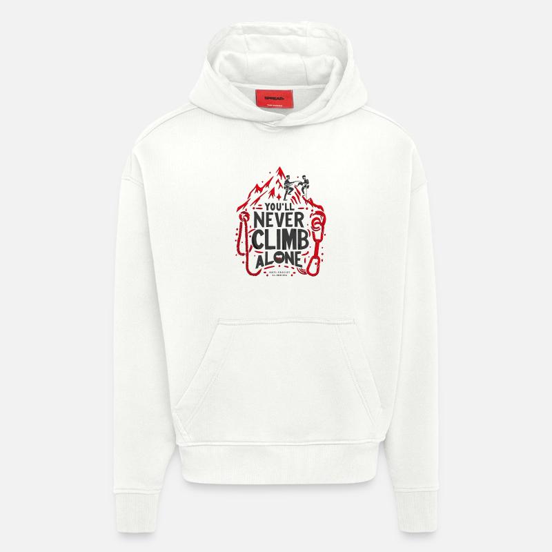 Tu ne grimperas jamais seul - Sweat à capuche bio épais oversize fabriqué en UE - OFF WHITE