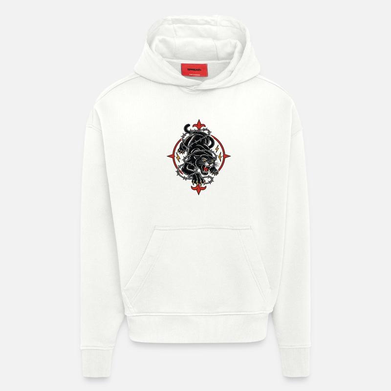 Panthère noire tattoo barbelés agressive - Sweat à capuche bio épais oversize fabriqué en UE - OFF WHITE