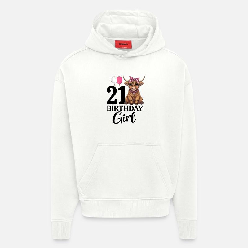 Fille d’anniversaire de 21 ans - Sweat à capuche bio épais oversize fabriqué en UE - OFF WHITE