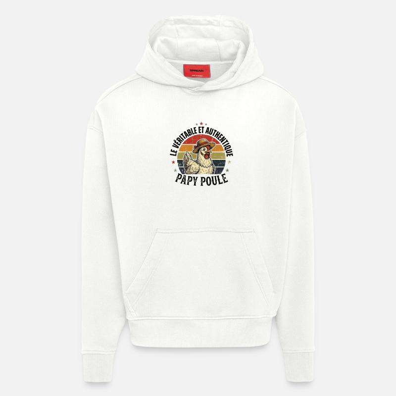 Véritable Et Authentique Papy Poule - Sweat à capuche bio épais oversize fabriqué en UE - OFF WHITE