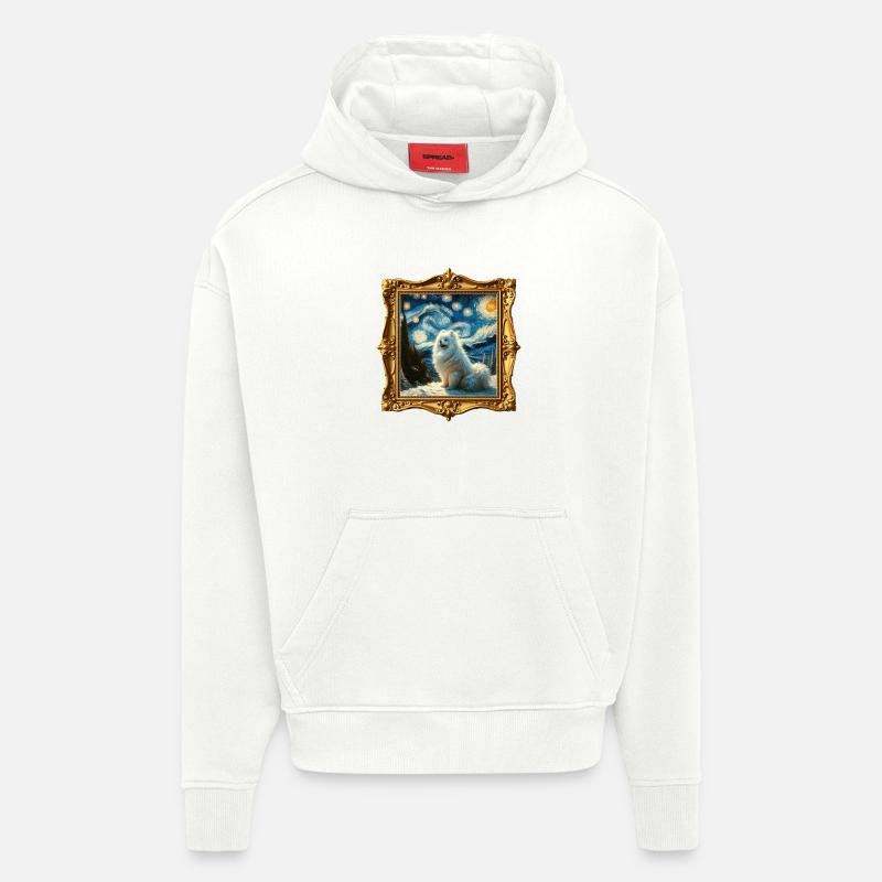 Nuit étoilée de Spitz Pomeranian - Sweat à capuche bio épais oversize fabriqué en UE - OFF WHITE