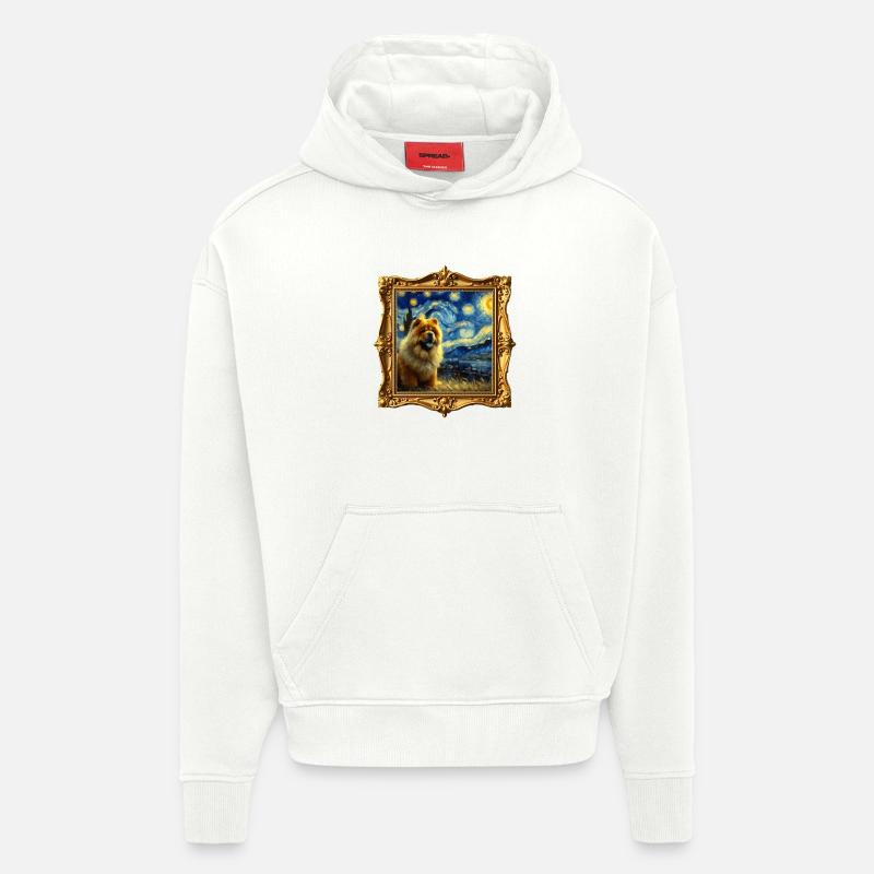 La Nuit étoilée de Chowchow - Sweat à capuche bio épais oversize fabriqué en UE - OFF WHITE