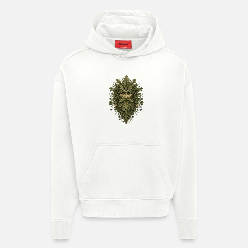 Leshy Green Man - Sweat à capuche bio épais oversize fabriqué en UE - OFF WHITE