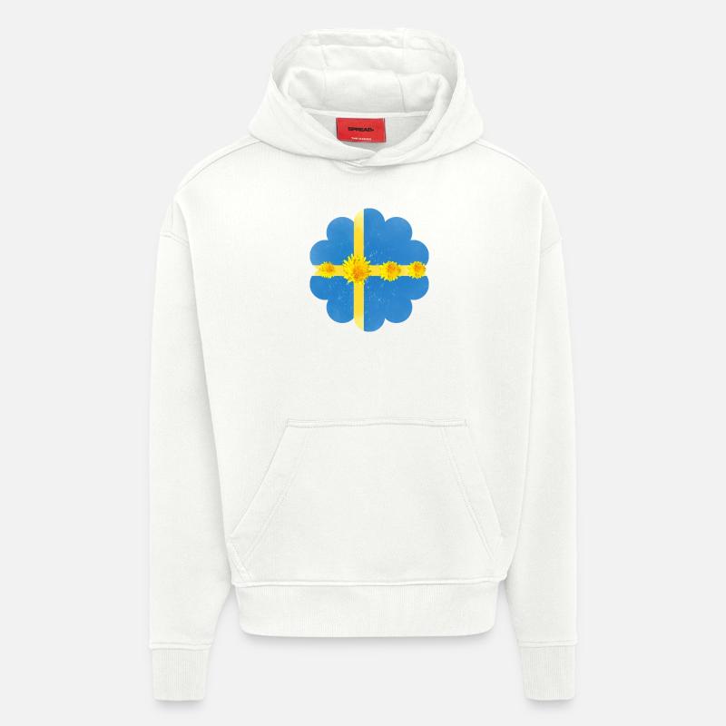 Suède Pissenlit Fleurs Suède Drapeau - Sweat à capuche bio épais oversize fabriqué en UE - OFF WHITE