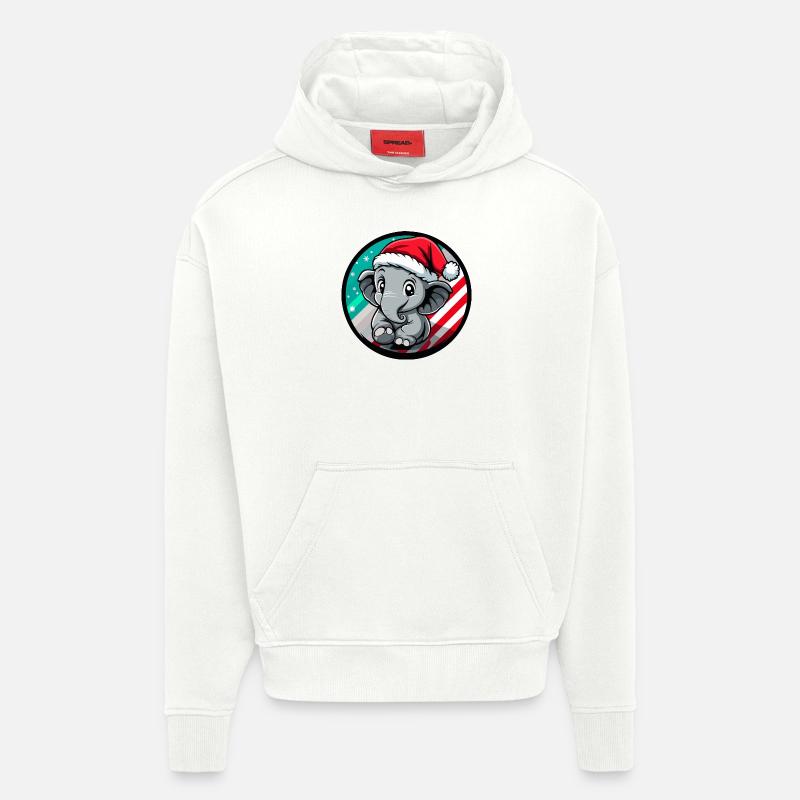 Éléphant Noël Noël - Sweat à capuche bio épais oversize fabriqué en UE - OFF WHITE