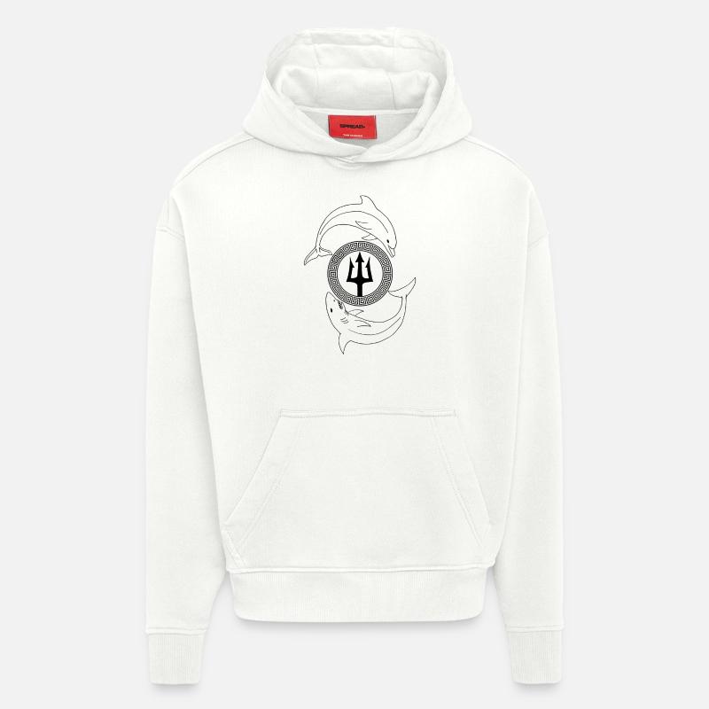 Dauphin et requin (noir) - Sweat à capuche bio épais oversize fabriqué en UE - OFF WHITE
