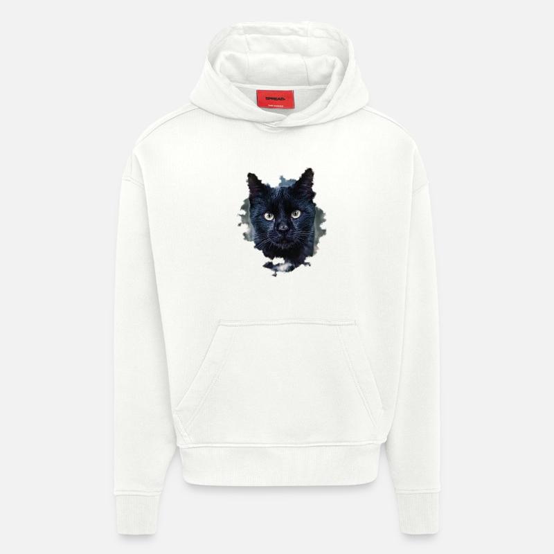 blackcat/ chat noir - Sweat à capuche bio épais oversize fabriqué en UE - OFF WHITE