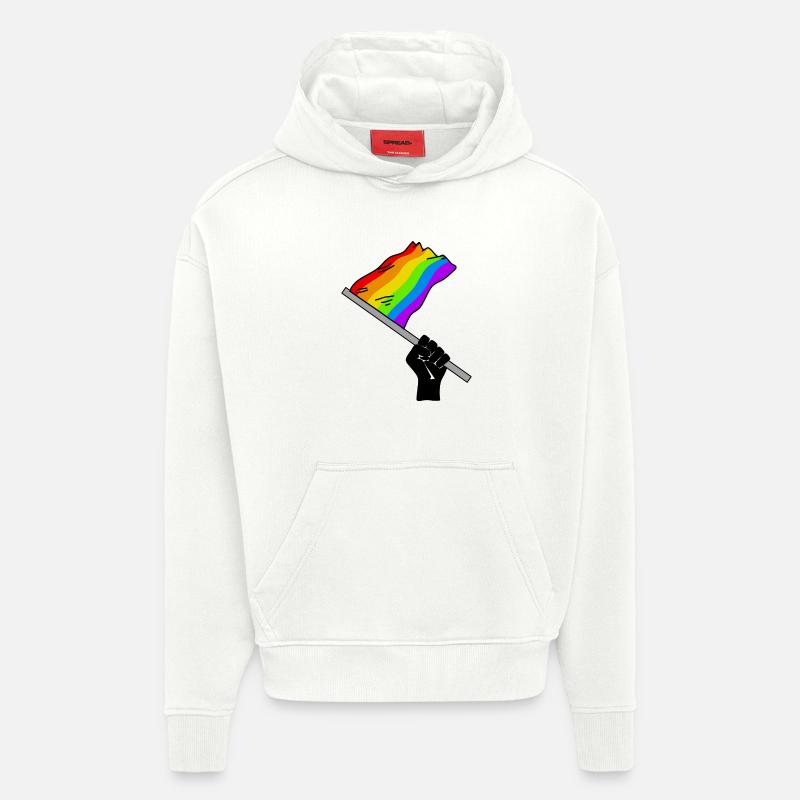 Pride month arc-en-ciel drapeau Faust - Sweat à capuche bio épais oversize fabriqué en UE - OFF WHITE