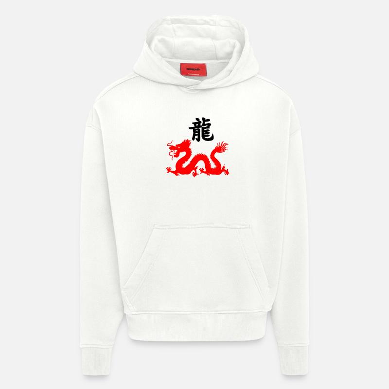 Chinese script with red dragon image - Hoodie- made by SPREAD  - OFF WHITE
