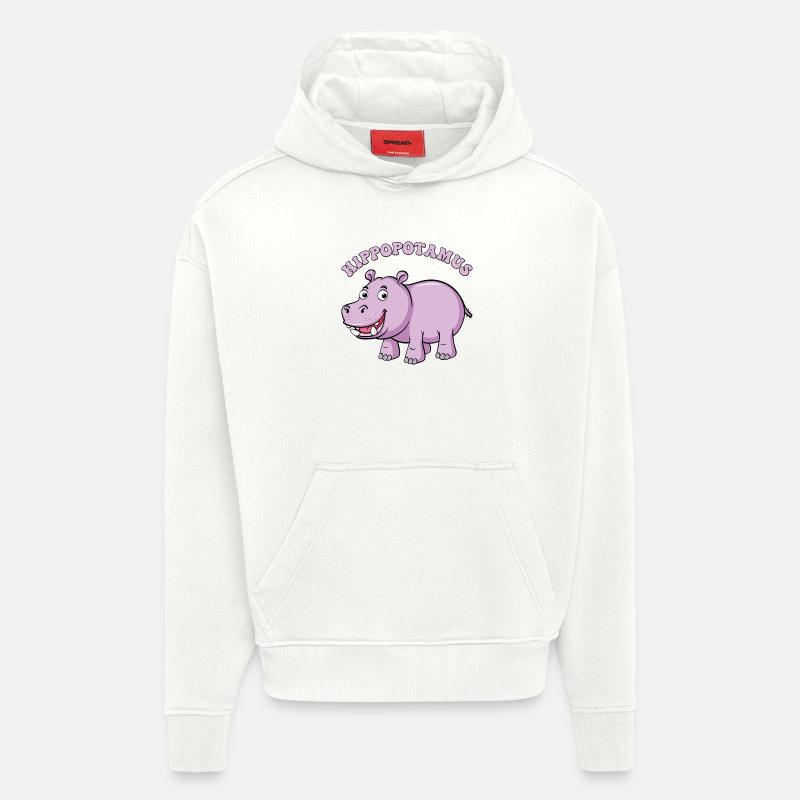 Hippopotame violet dessin animé sourire - Sweat à capuche bio épais oversize fabriqué en UE - OFF WHITE