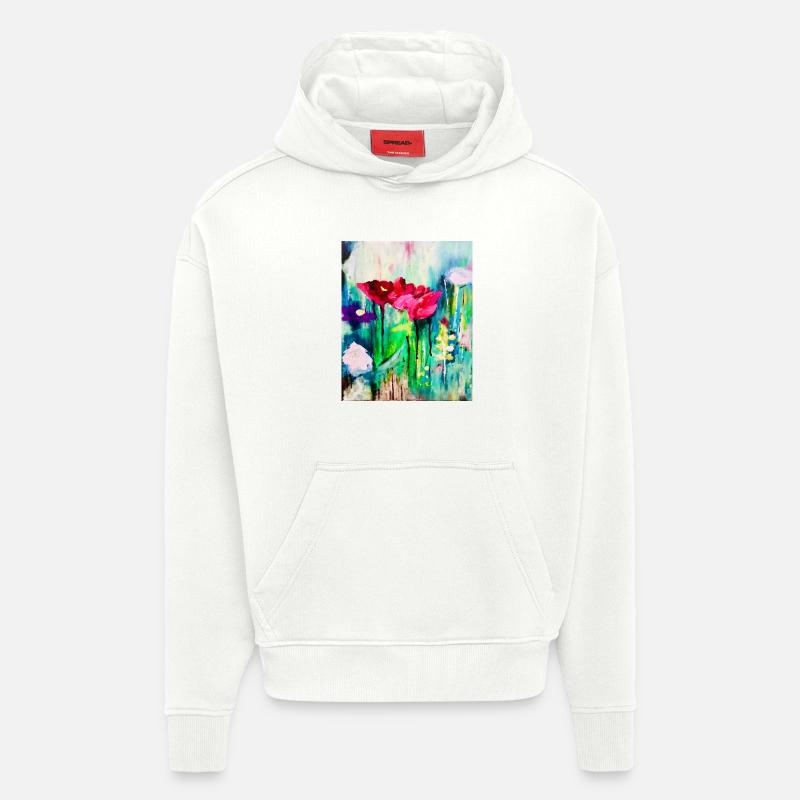 Aquarellblumen im Farbmeer - Hoodie- made by SPREAD  - OFF WHITE