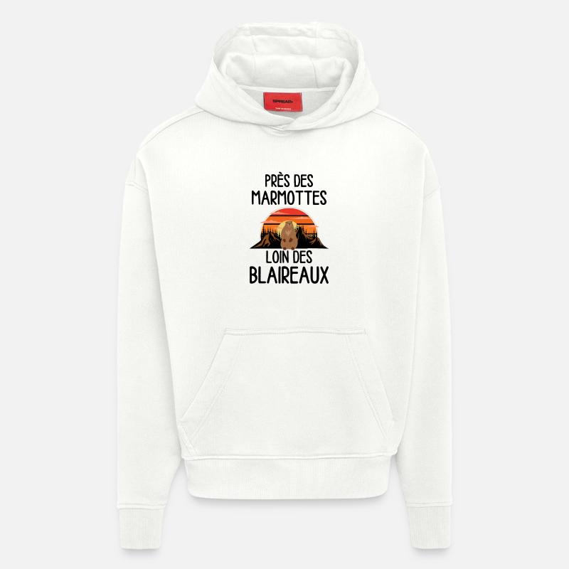 Marmotte au coucher de soleil - Sweat à capuche bio épais oversize fabriqué en UE - OFF WHITE