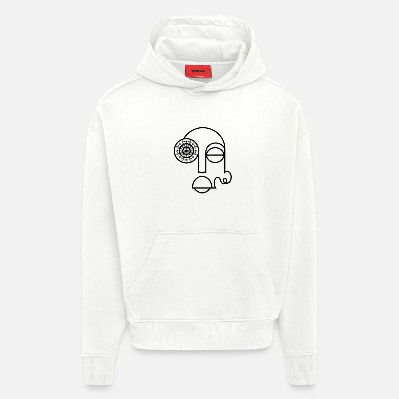 Visage abstrait / Visage abstrait moderne - Sweat à capuche bio épais oversize fabriqué en UE - OFF WHITE