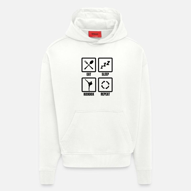 Routine quotidienne pour les kickboxeurs - Sweat à capuche bio épais oversize fabriqué en UE - OFF WHITE