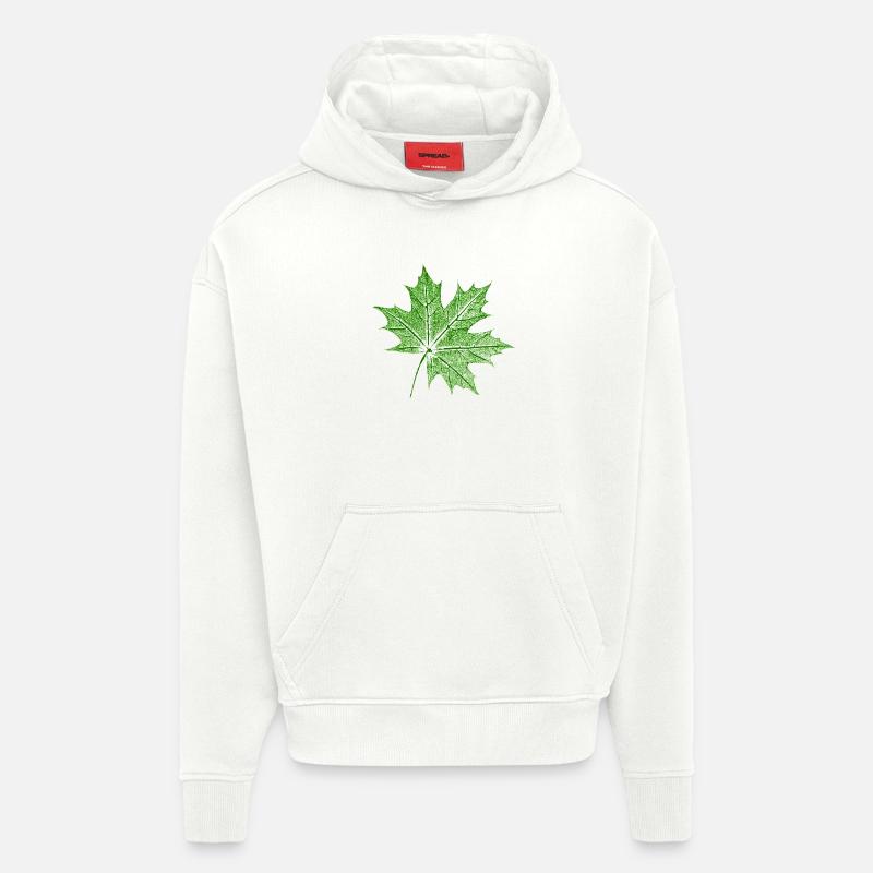 Érable feuillu / Feuille d’érable - Sweat à capuche bio épais oversize fabriqué en UE - OFF WHITE