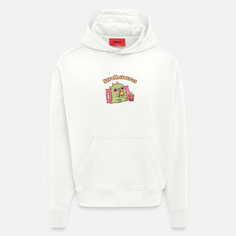 Niedlicher Scrollasaurus-Dinosaurier scrollt auf dem Handy - Hoodie- made by SPREAD  - OFF WHITE