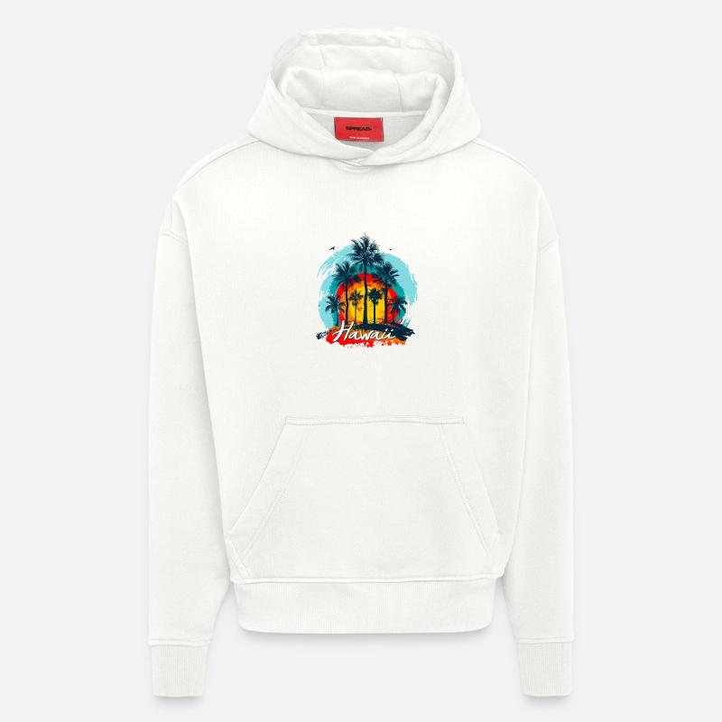 Éclaboussure de Palm Sunset Hawaii - Sweat à capuche bio épais oversize fabriqué en UE - OFF WHITE