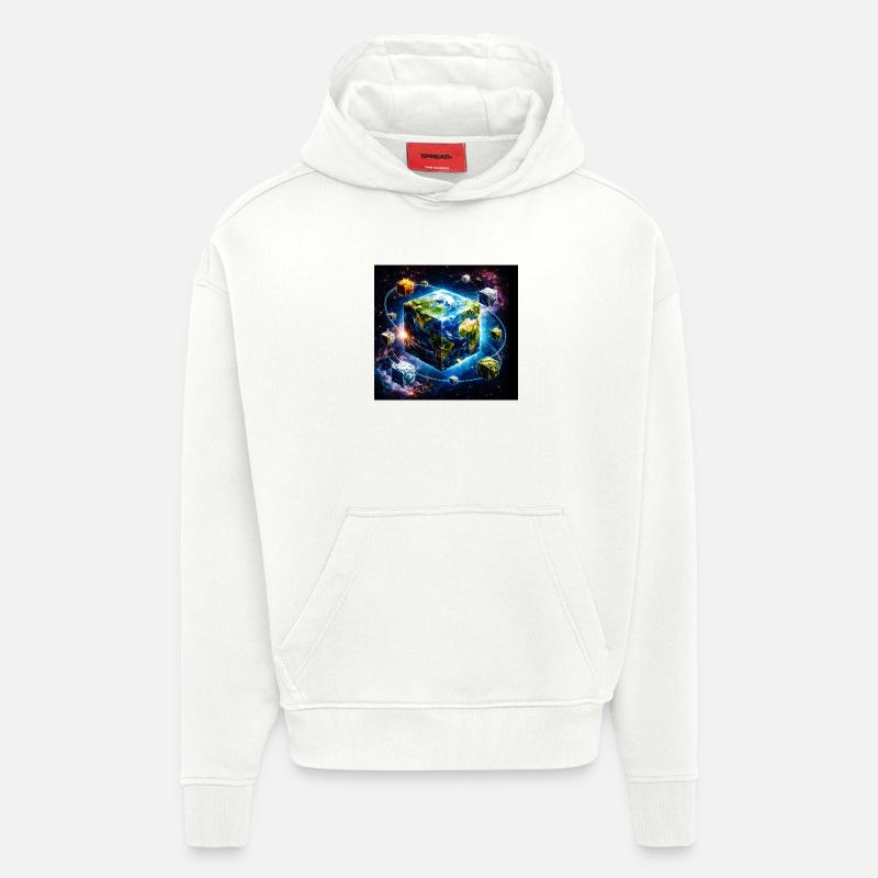 Cube terrestre dans l’espace - Sweat à capuche bio épais oversize fabriqué en UE - OFF WHITE