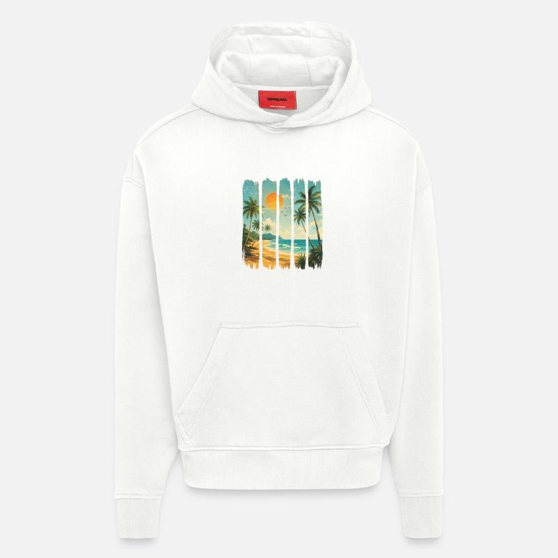 Vagues de Palmier Crépuscule - Sweat à capuche bio épais oversize fabriqué en UE - OFF WHITE