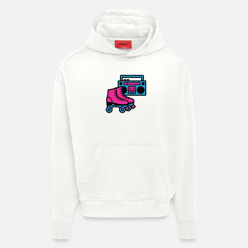 Roller Boombox Rétro années 80 - Sweat à capuche bio épais oversize fabriqué en UE - OFF WHITE