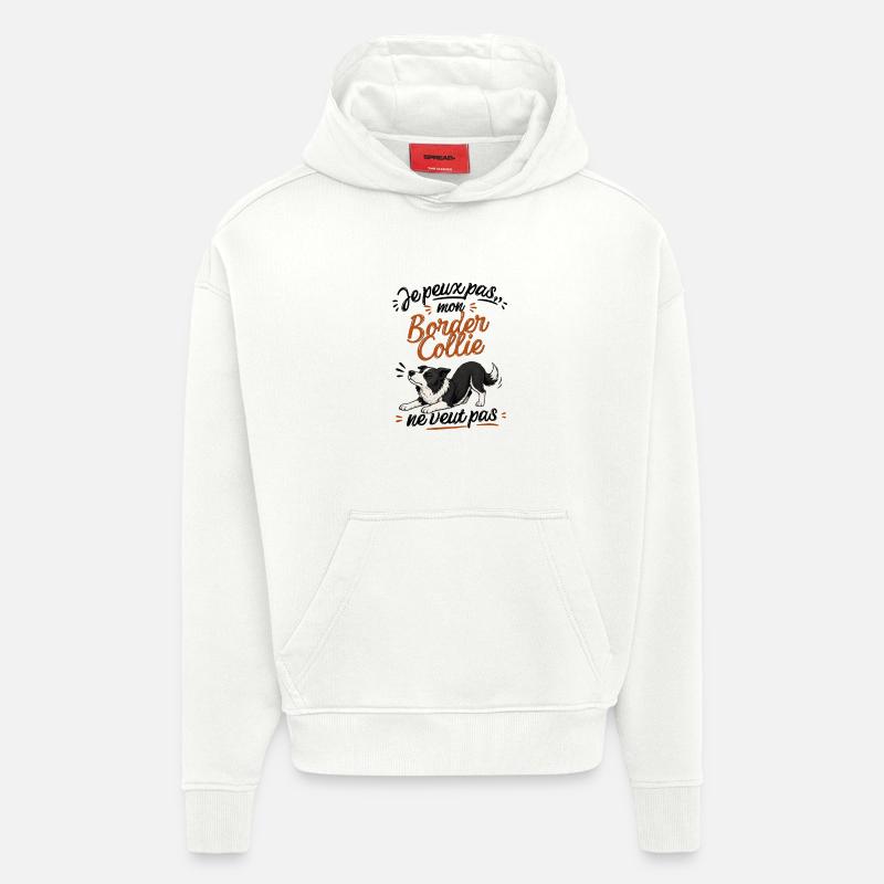 Border Collie Décontracté Illustré - Sweat à capuche bio épais oversize fabriqué en UE - OFF WHITE