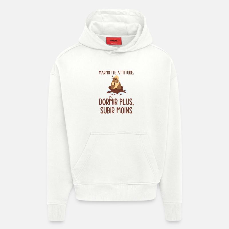 Marmotte Attitude Dormir Plus - Sweat à capuche bio épais oversize fabriqué en UE - OFF WHITE