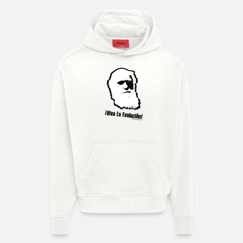 Charles Darwin: Viva La Evolucion! - Sweat à capuche bio épais oversize fabriqué en UE - OFF WHITE