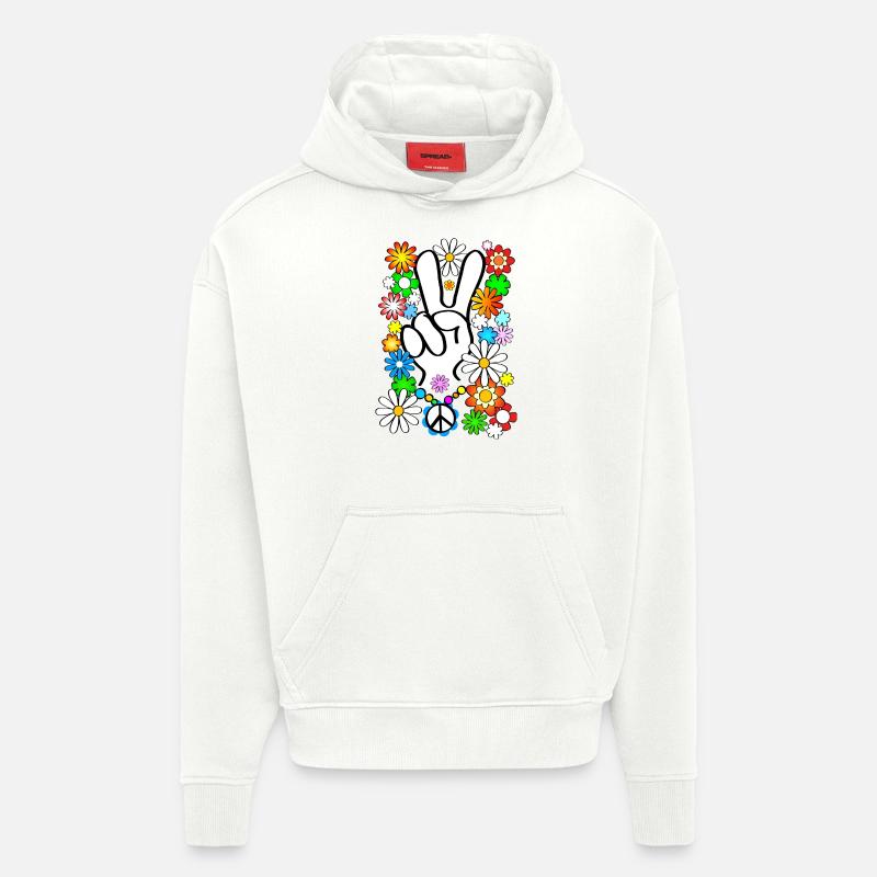 Flower Power & Paix 1 - Sweat à capuche bio épais oversize fabriqué en UE - OFF WHITE