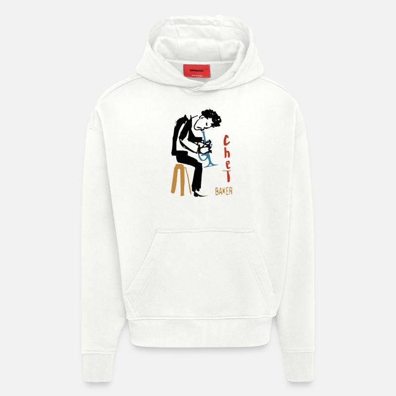 Chet Baker trompette - Sweat à capuche bio épais oversize fabriqué en UE - OFF WHITE