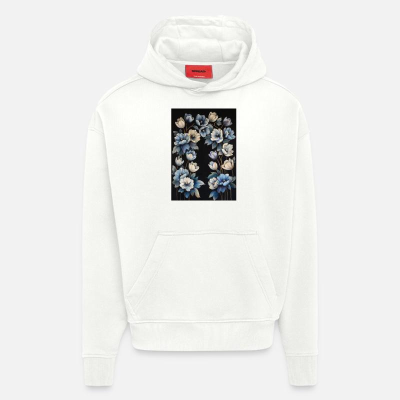 Affiche Fleurs Bleues 5 - Sweat à capuche bio épais oversize fabriqué en UE - OFF WHITE