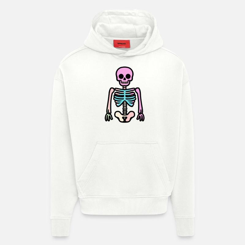 Squelette Halloween Bande Dessinée - Sweat à capuche bio épais oversize fabriqué en UE - OFF WHITE