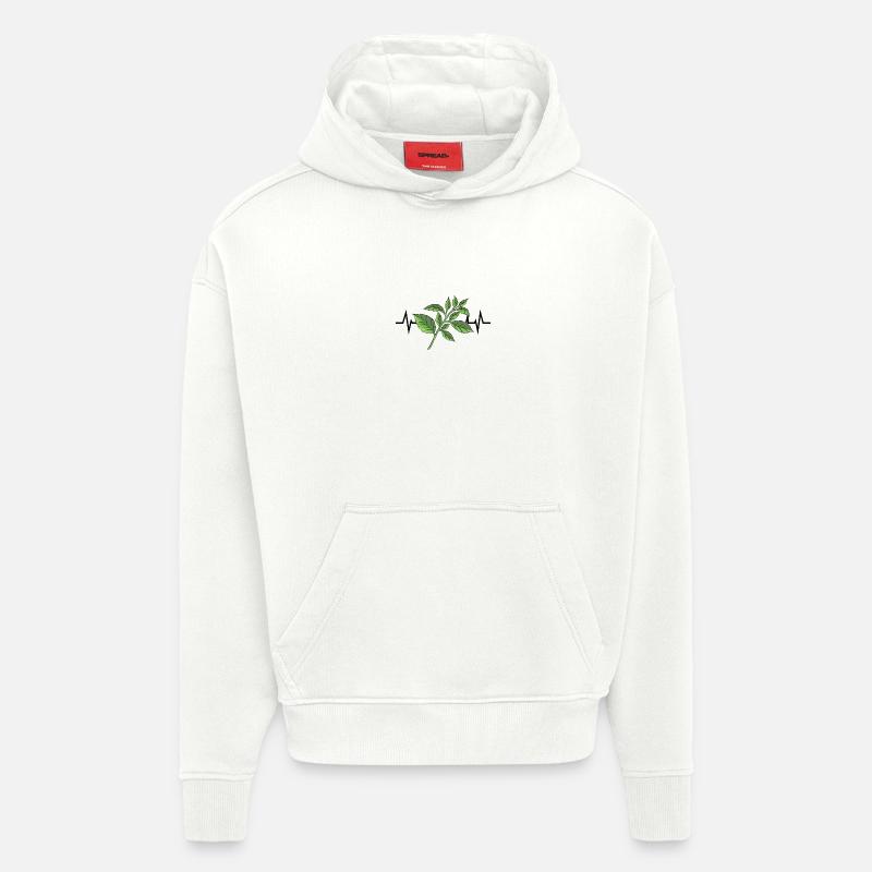Basilic Herbes Heartbeat - Sweat à capuche bio épais oversize fabriqué en UE - OFF WHITE