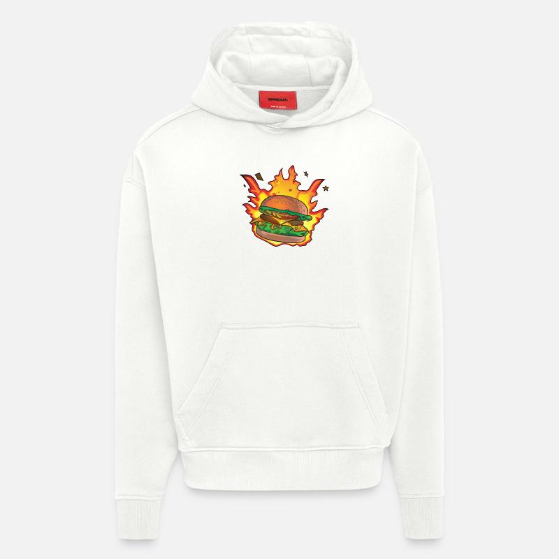 Burning Burger / Cheeseburger - Sweat à capuche bio épais oversize fabriqué en UE - OFF WHITE