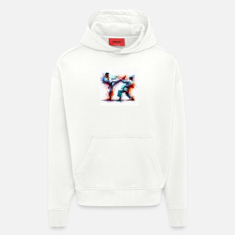 Karaté aquarelle - Sweat à capuche bio épais oversize fabriqué en UE - OFF WHITE